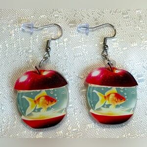 Funky Retro Goldfish in Apple Earrings